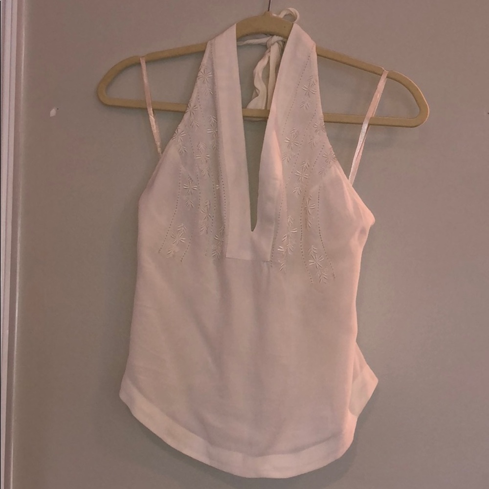 White backless halter top